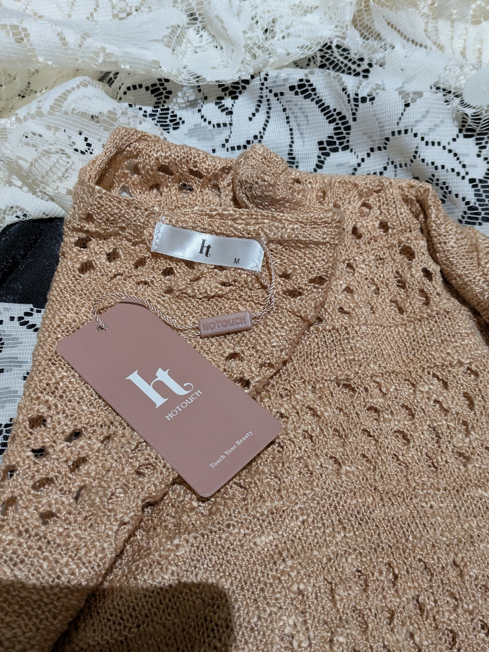 Hotouch Open-Knit V-Neck Cardigan - Camel Tan